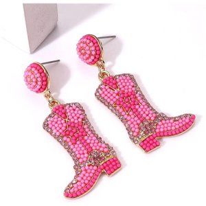 Pink Cowgirl Boot Earring Western Cowboy Boots Earrings